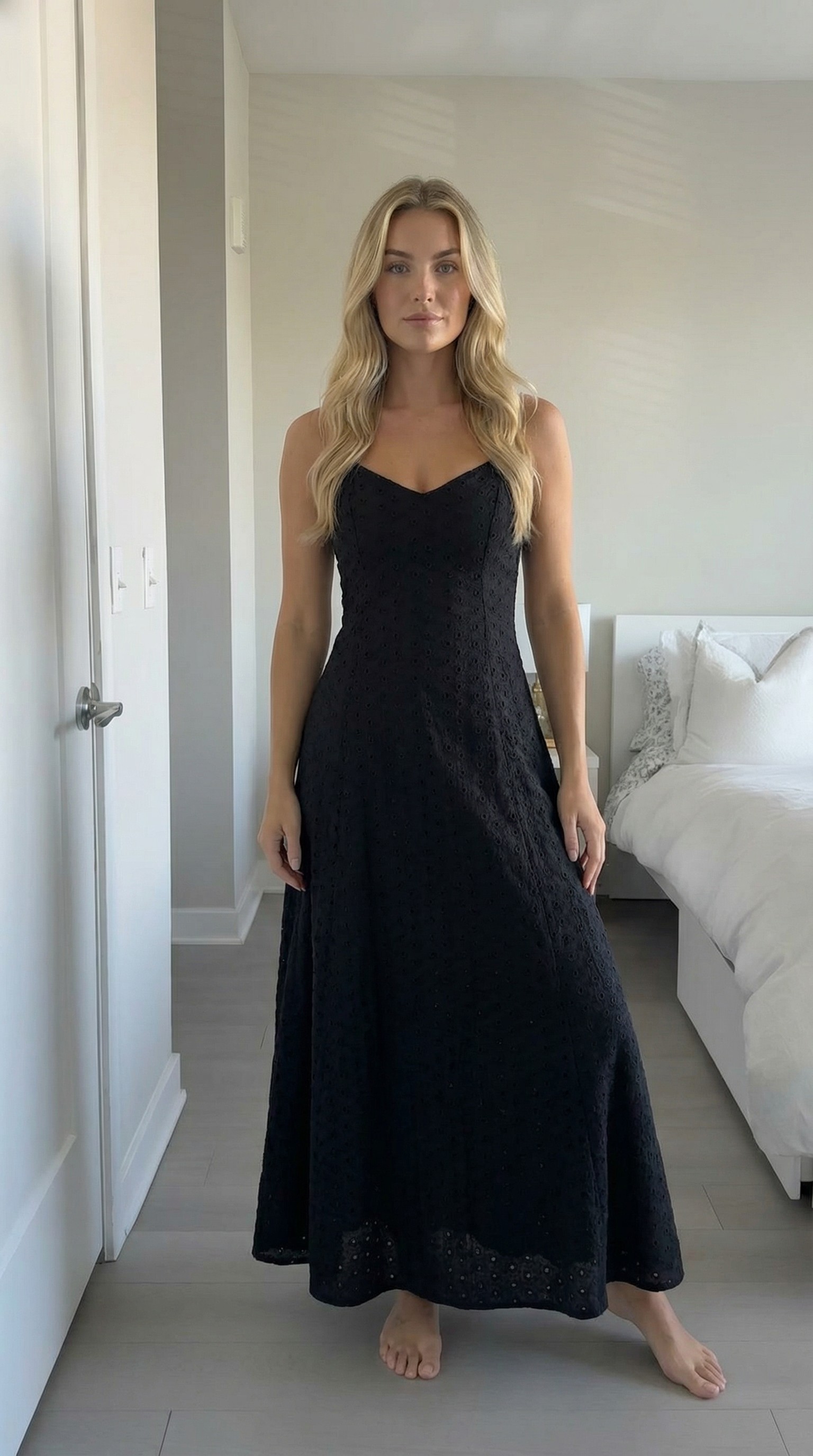 AI virtual try-on result showing model wearing the dress